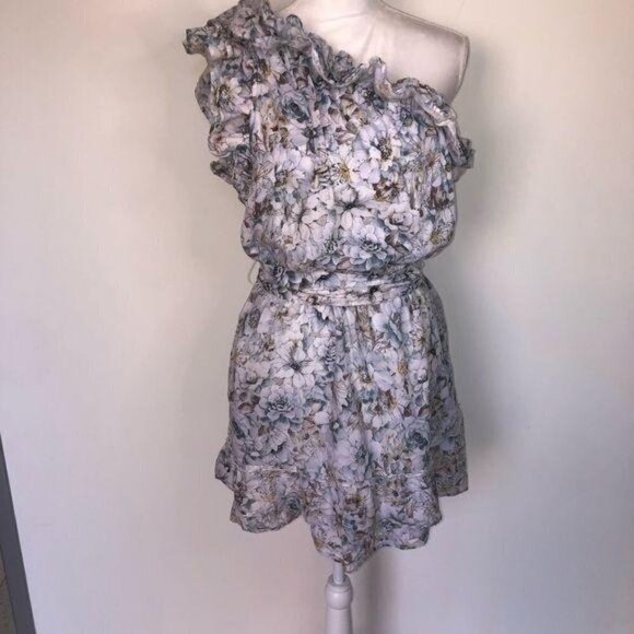 Happy x Nature Mini Dress Womens Medium Floral One Shoulder Belt Elastic Waist - Picture 7 of 10